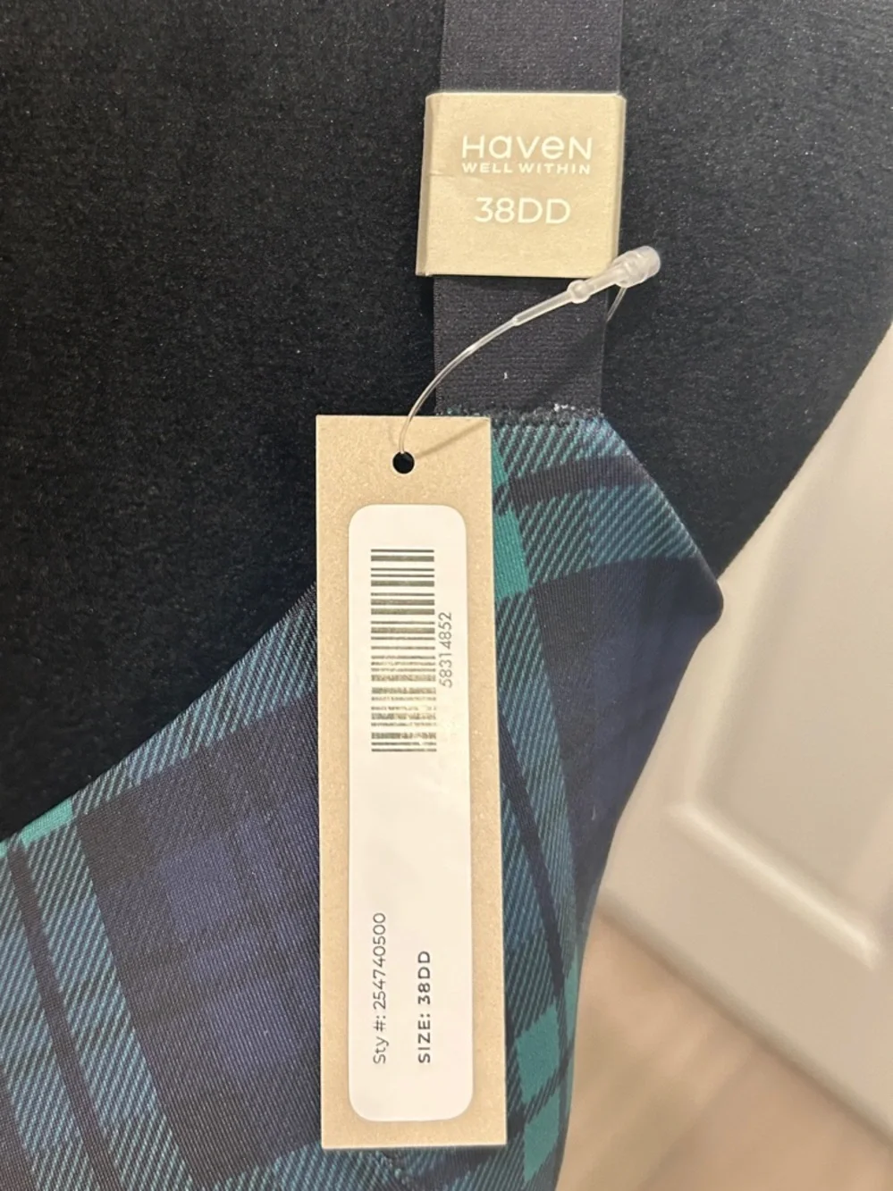 Haven Well Within by Talbots Navy Blue, Black and Green Plaid Bra Size 38DD NWT